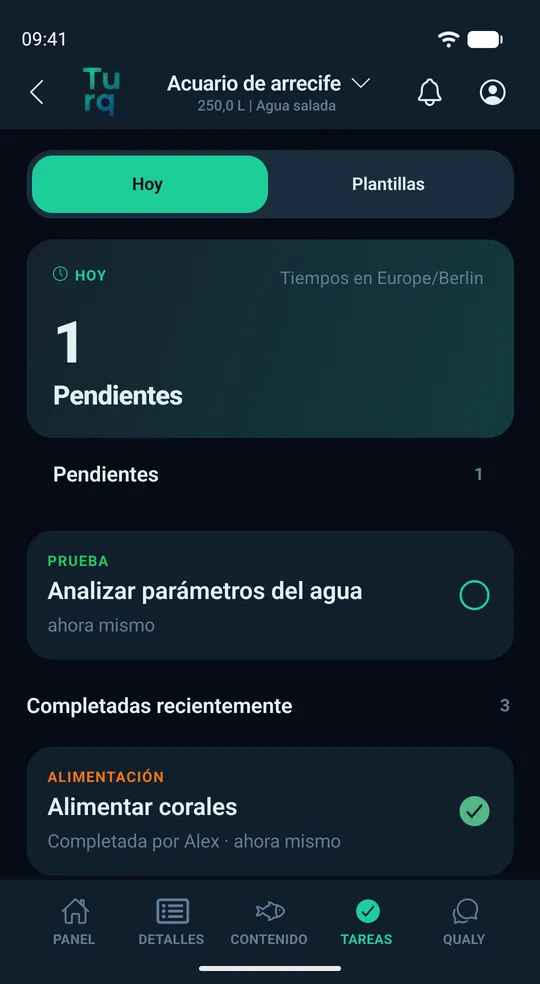 Tareas: dar de comer a los corales, hecho por Alex