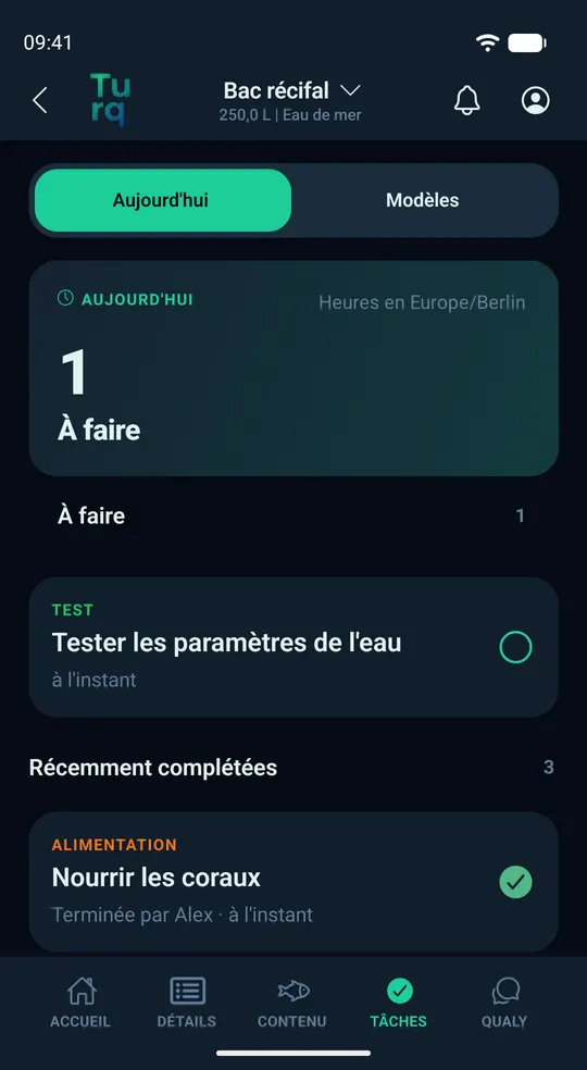 Tâches : nourrir les coraux, fait par Alex