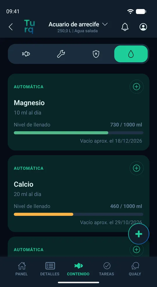 Dosificación con nivel de llenado y fecha prevista de agotamiento